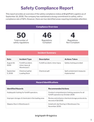 Free interactive Template: Safety Compliance Report Template