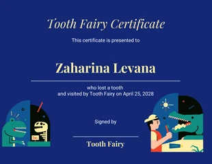 Free  Template: Blue Light Yellow Illustration Tooth Fairy Certificate Template