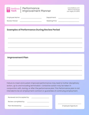 Free  Template: Pink Purple Performance Improvement Plan Template