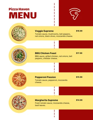 Free  Template: White Red And Yellow Minimalist Pizza Menu