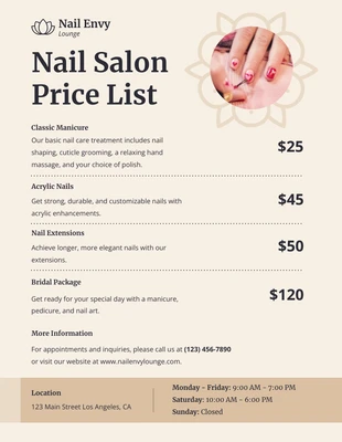 business  Template: Modern Acrylic Nail Art Salon Price List Template