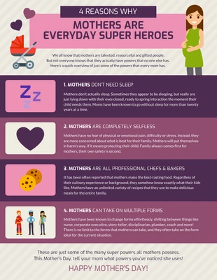 Free  Template: 4 Reasons Why Moms Are Superheroes Infographic Template