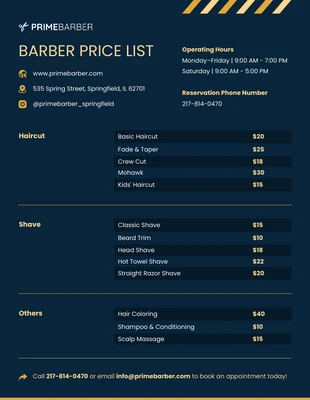 Free  Template: Barber Price List Template