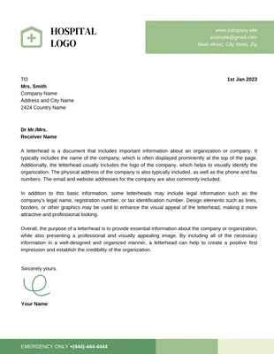 Free  Template: Green Simple Hospital Letterhead Template