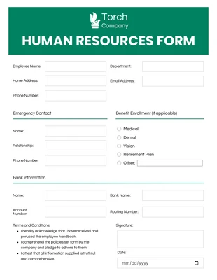 business interactive Template: Viridian Human Resource Form Template