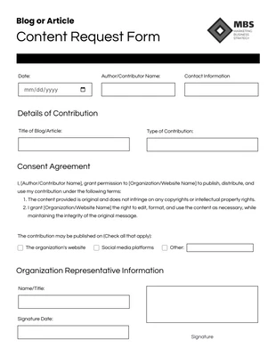 Free interactive Template: Black Content Request Form Template