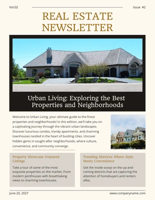 Free  Template: Beige Black Modern Real Estate Newsletter Template