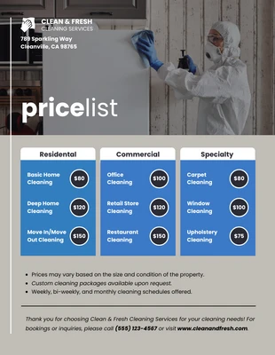 premium  Template: Grey Blue Cleaning Services Price List Template