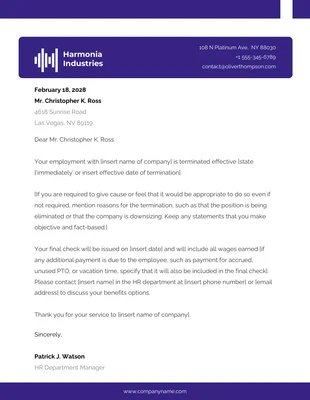 Free  Template: Purple professional Termination Letter