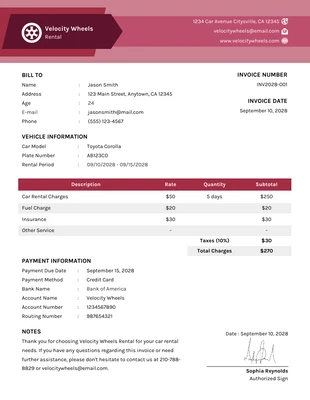 premium  Template: Red White Car Rental Invoice Template