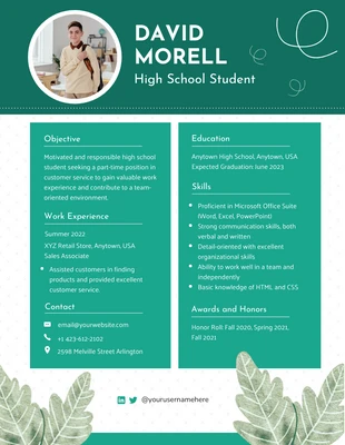 Free  Template: Simple Green High School Graduate Resume Template