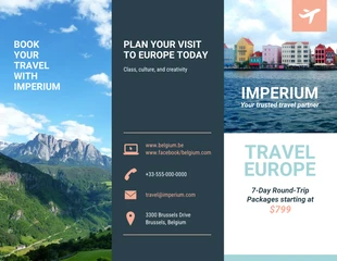 premium  Template: Pickled Bluewood Europe Tourism Travel Tri Fold Brochure Template