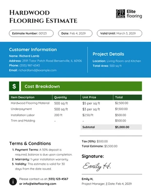 Free  Template: Hardwood Flooring Estimate Template