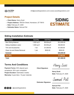 Free  Template: Siding Estimate Template