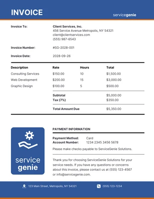 Free  Template: Blue Web Development Service Invoice Template