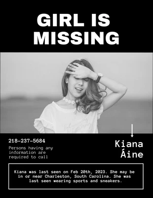 Free  Template: Missing Girl Poster Flyer Template