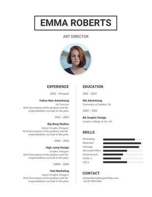 business  Template: Traditional Corporate Art Director Resume Template