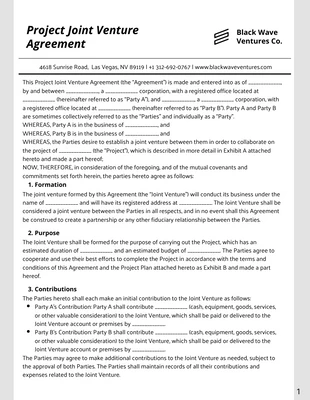 Free  Template: White Clean Project Joint Venture Agreement Template