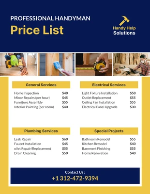 business  Template: Professional Handyman Price List Template