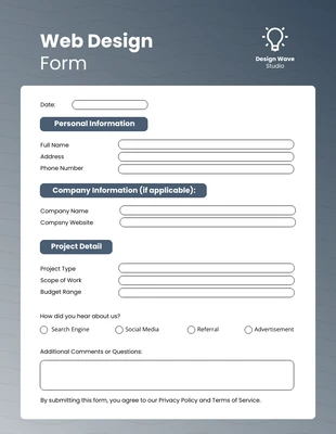 Free  Template: Shuttle Gray Online Web Design Form Template