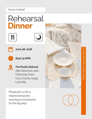 Free  Template: Simple Clean White Orange Rehearsal Dinner Invitation