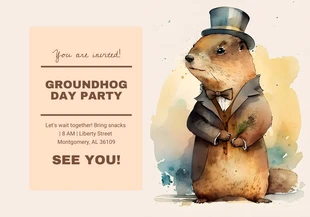 Free  Template: Beige Modern Illustration Watercolor Groundhog Day Card