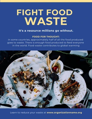 Free  Template: Dark Blue And Yellow Modern Fight Food Waste Poster