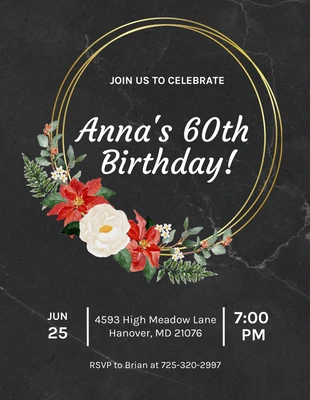 Free  Template: Black Marble Luxury 60th Birthday Invitation