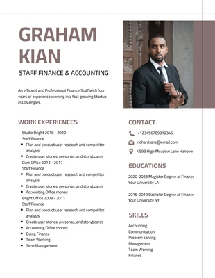 Free  Template: Brown Classic Professional Finance Resume Template