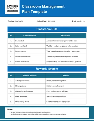 Free  Template: Free Classroom Management Plan Template