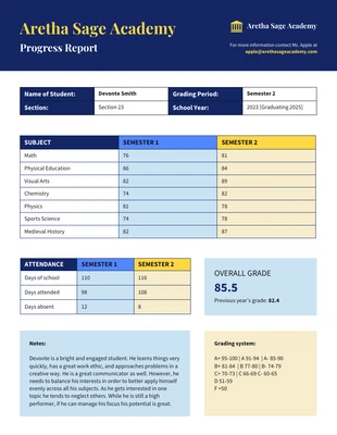 business  Template: Student Progress Report Template