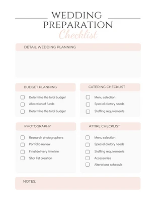 Free interactive Template: White Peach Wedding Preparation Checklist Template