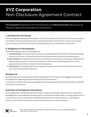 Free  Template: Black White Company Non-Disclosure Agreement Contract (NDA) Template