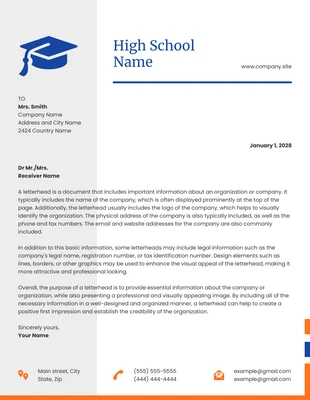 Free  Template: White And Light Grey Minimalist High School Letterhead Template