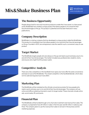 Free  Template: 1 Pager Business Plan Template