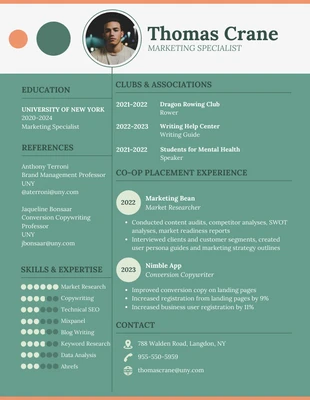 Free  Template: Green Marketing Student Resume Template