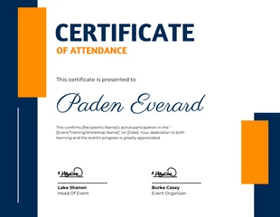 business  Template: Navy Orange Attendance Certificate Template