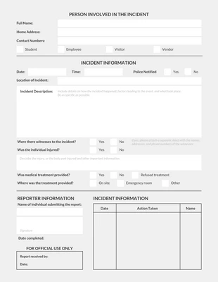 Free  Template: Sample Light Incident Report Template