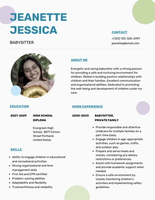 Free  Template: White Colorful Pastel Babysitter Resume Template