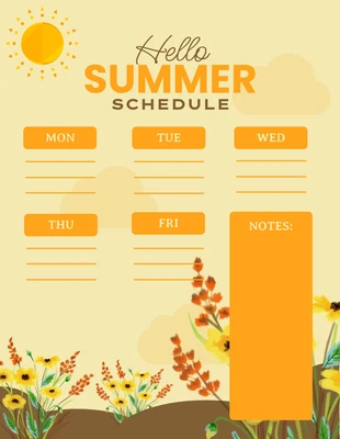 Free  Template: Yellow Pastel Modern Aesthetic Illustration Summer Schedule Template