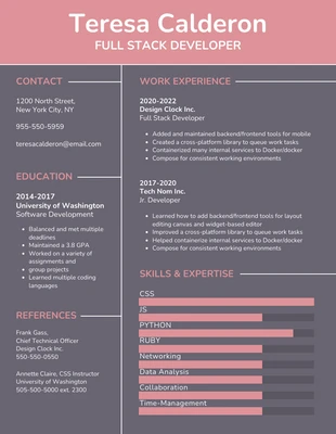 business  Template: Pink Simple Mobile App Developer Resume Template