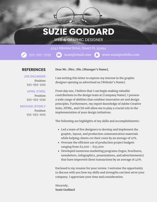 premium  Template: Modern Purple Website Designer Cover Letter Template