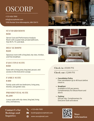 business interactive Template: Hotel Room Rates Price List Template