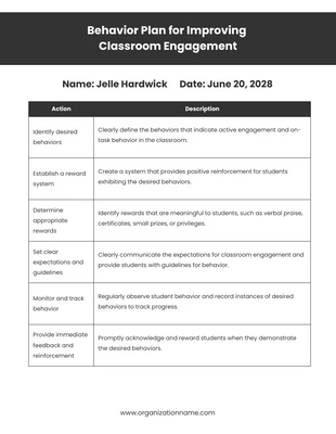 Free  Template: Improving Classroom Engagement Behavior Plan Template