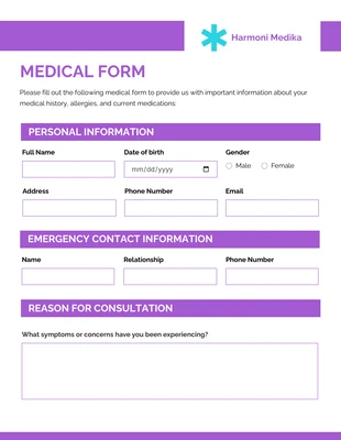 Free interactive Template: Clean Minimalist Shape Blue and Purple Medical Form