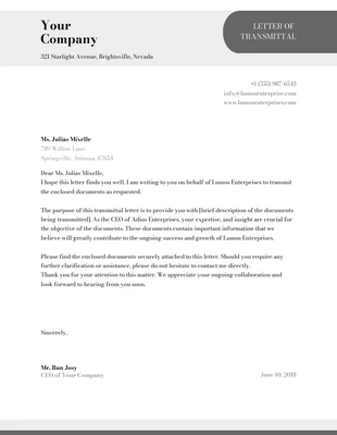 Free  Template: Gray And White Minimalist Letter Transmittal