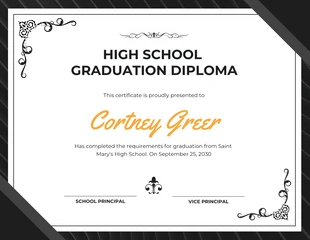 Free  Template: Dark Gray Modern High School Diploma Certificate Template