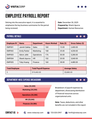 Free interactive Template: Employee Payroll Report Template