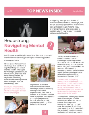 Free  Template: Pink Minimalist Mental Health News Newsletter Template