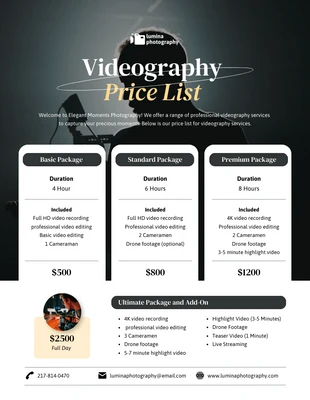 Free  Template: Videography Price List Template